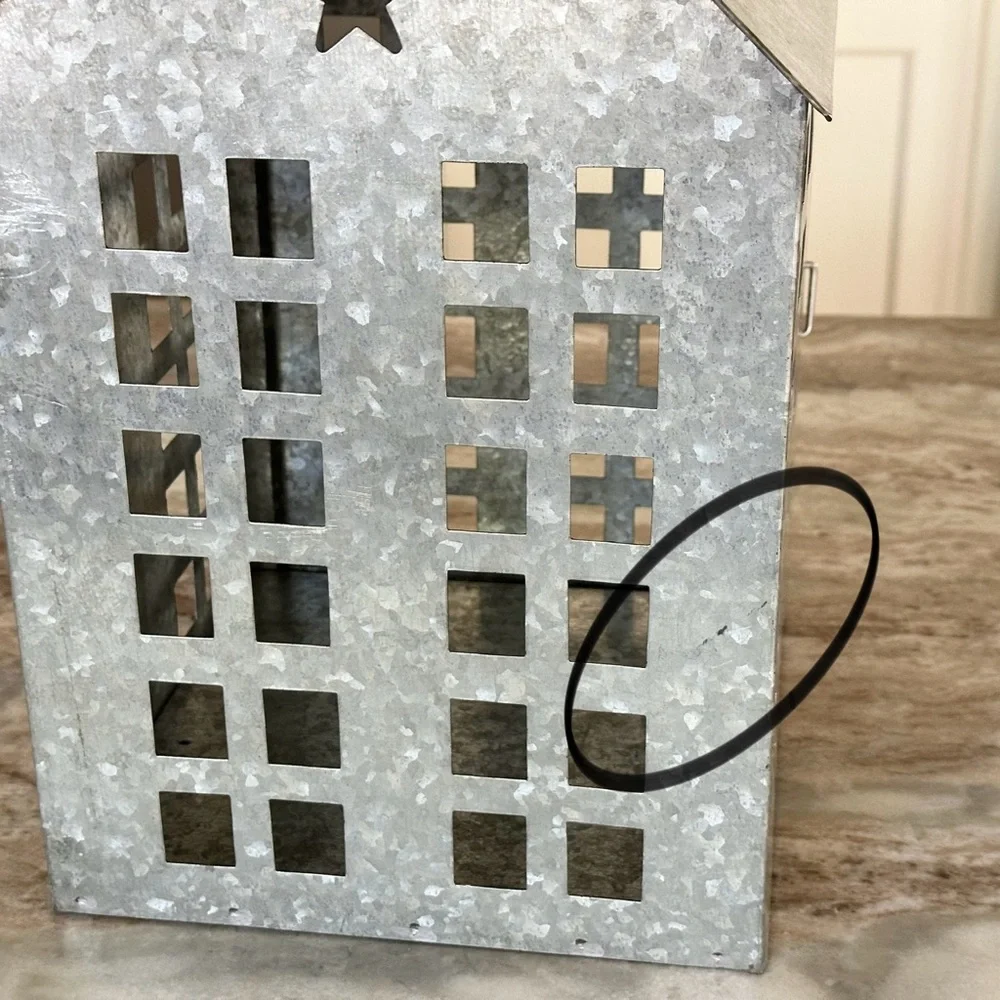 Large Holiday Galvanized Metal Luminary House / Christmas Village Lantern